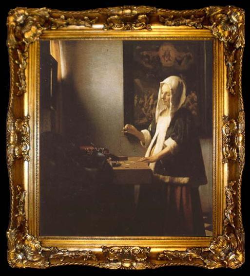 framed  Jan Vermeer Woman Holing a Balance (mk08), ta009-2